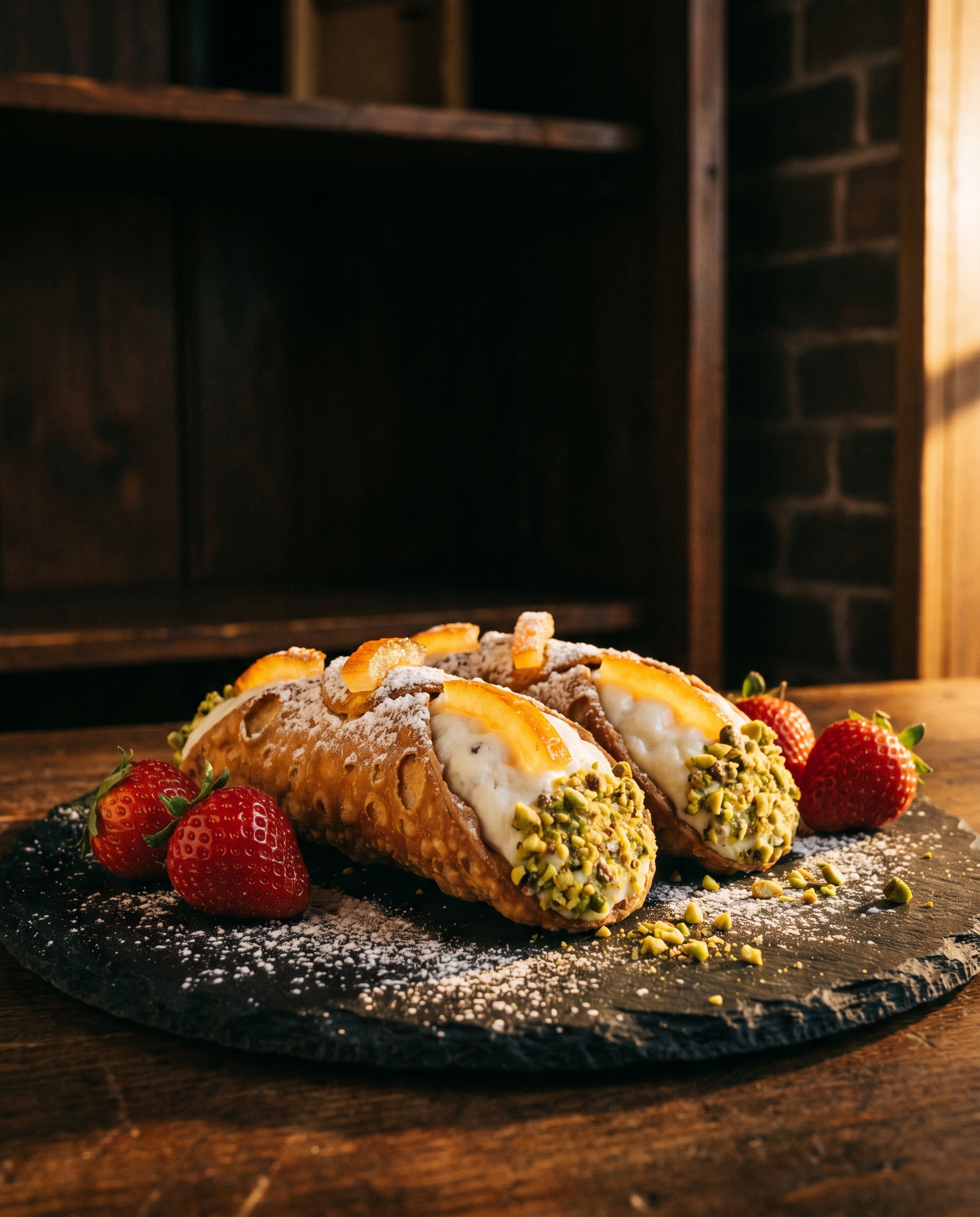 Cannoli siciliens garnis de ricotta et fruits frais